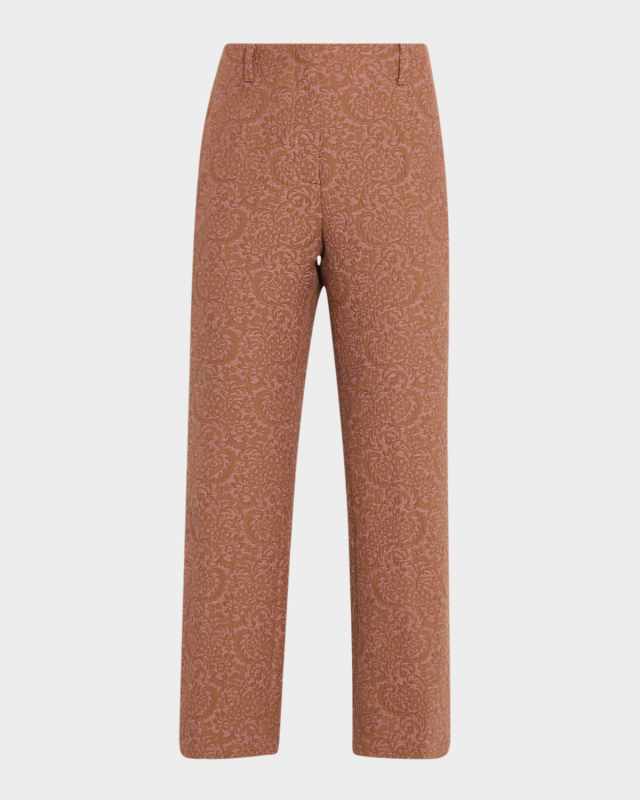 Paloma Brocade Straight-Leg Ankle Pants